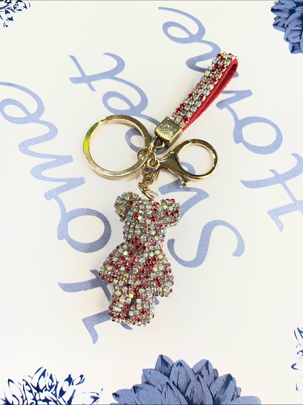 Swarovski Crystal Bear Key chain with Red Accents